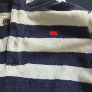 Carter's Navy & White Striped Fleece Pullover with Red Bear
